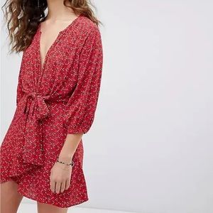 Free People red floral dress with tie front
